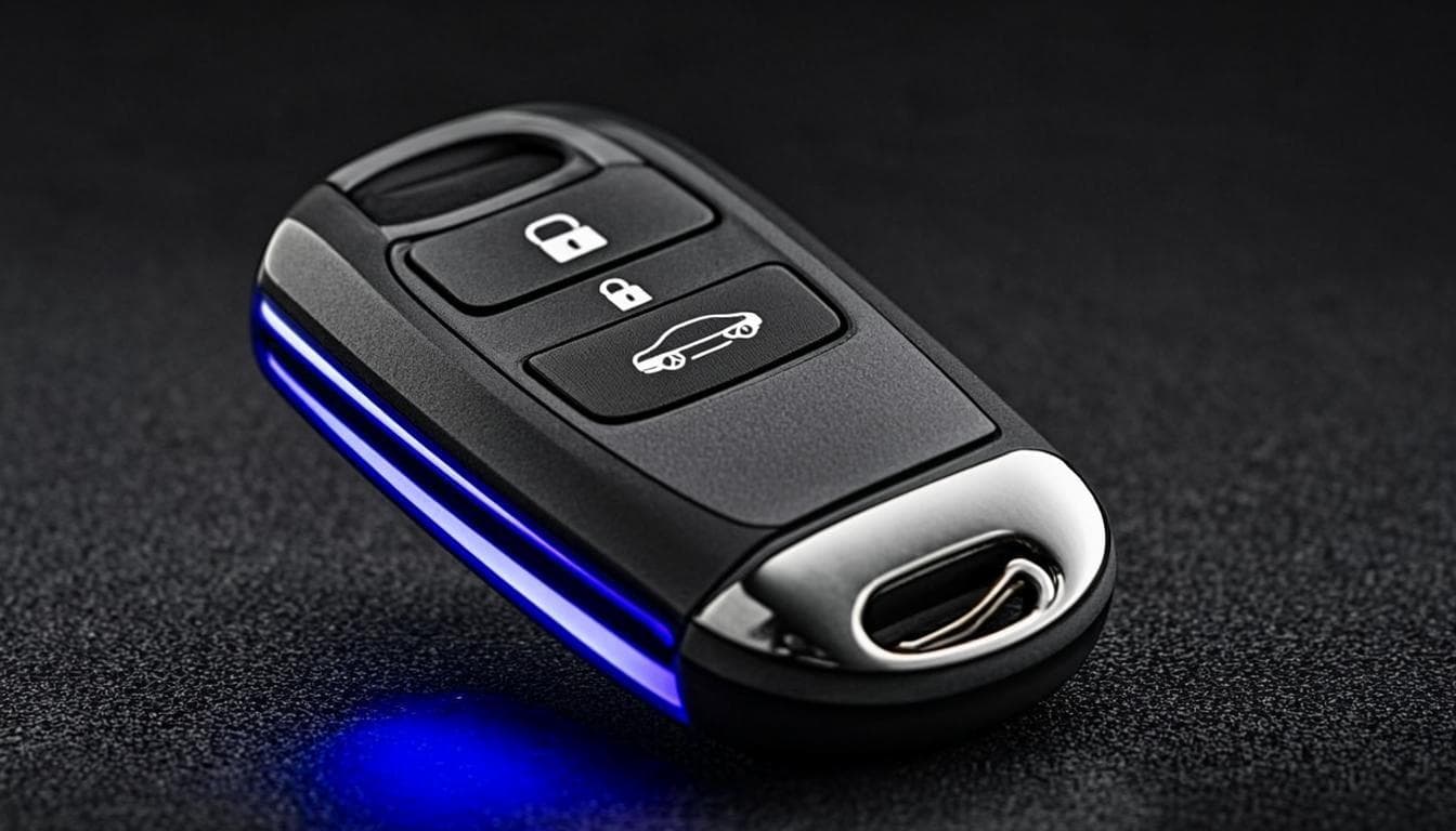 Premium car key fob with electric blue lighting